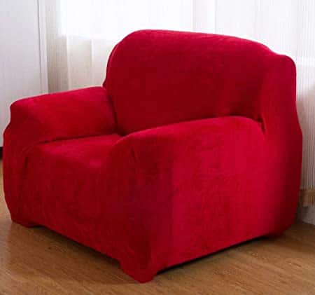 Housse de canapé épaisse et élastique en velours uni - Pour canapé 1, 2, 3 ou 4 places, Red, 1 Seater:90-140cm 